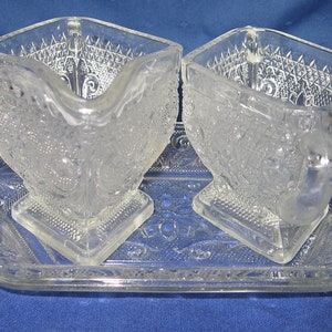 Indiana Glass Sandwich Sugar bowl and creamer with tray.
