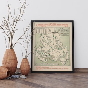 Historic Map - Augusta National Golf Club Course, 1954 - 18in x 24in Framed Vintage Wall Art