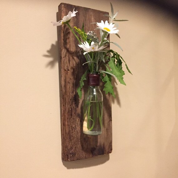 Hanging Wall Vase Driftwood W Recycled Glass Leather - Hanging Wall Vase Hanging Wall Vase Driftwood W Recycled Glass Leather - Hanging Wall Vase