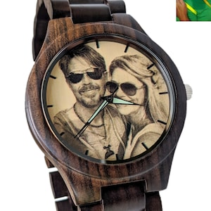 Photo Engraved Wooden Watch, Father's Day Gift for Husband, Wood Watch Men, Picture Watch, Birthday Gift For Him, Personalized Photo Watch image 2