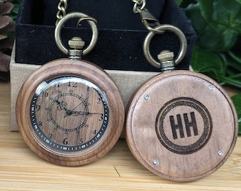 Groomsmen Wooden Pocket Watch Set, Men's Engraved Wood Watches, Personalized Timepiece, Best Man Wooden Wristwatch