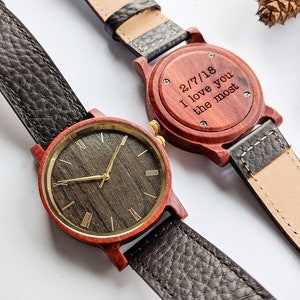 Wooden Watches For Men, Personalized Wood Watch With Leather Band, Best Unique Engraved Wristwatch, Cool Custom Timepiece