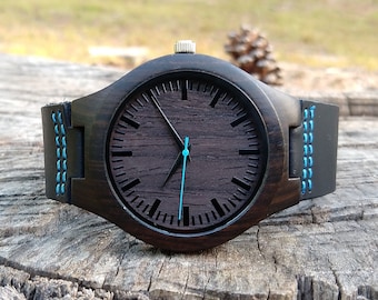Personalized Wooden Watch For Men | Leather Band Wood Watch | Engraved Watch | Anniversary Gift