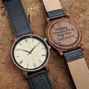 Men's Wood Watch Engraved Wooden Watches Father's Day Gift Personalized Gift for Boyfriend 5th Anniversary Gift for Husband image 1