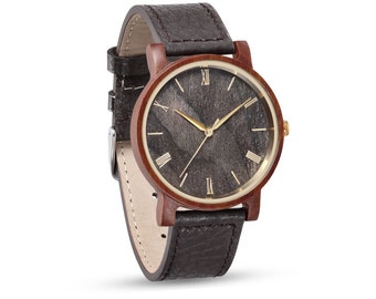 Montre en bois personnalisée, cadeau de Saint-Valentin pour lui, montre en bois pour homme, montre en bois avec bracelet en cuir