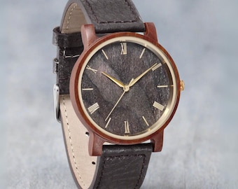 Montre en bois personnalisée, cadeau fête des pères pour papa, montre en bois pour homme, montre en bois avec bracelet en cuir