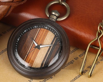 Valentine's Day Gift | Pocket Wood Watch | Men's Engraved Wooden Watch | Boyfriend Gift | Husband Gift