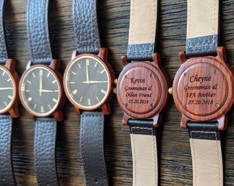 Men's Custom Engraved Groomsmen Wood Watches, Personalized Wooden Wristwatch,  Elegant Thank You Wooden Watch, Best Man Timepiece
