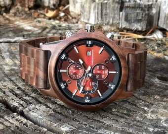Men's Wood Watch, Personalized Wooden Wristwatch, Natural Handcrafted Timepiece, Eco-Friendly Lightweight Wrist Watch, Man Wood Watch