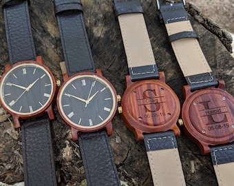 Groomsmen Watches, Gift Set, Personalized Wood Watch, Mens Wooden Watch, Wooden Watch With Leather Band, Best Man Gift, Gift for Men