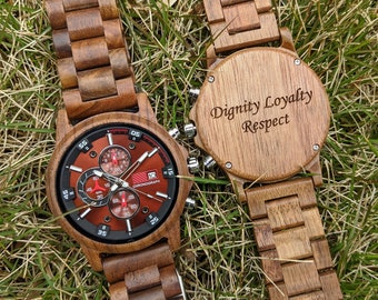 Personalized Wooden Watch For Men, Engraved Chronograph Wood Wristwatch, Natural Lightweight Sustainable Timepiece, 5 Year Anniversary Gift