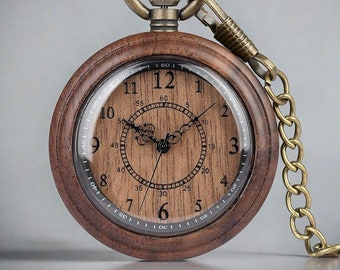 Wooden Pocket Watch, Engraved Wood Pocket Watch For Men, Personalized Eco-Friendly Timepiece, Lightweight Gift for Husband