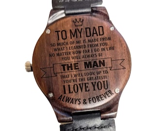 To My Dad Watch, Birthday Gift, Mens Wooden Watch, Dad Gift Engraved Wood Watch