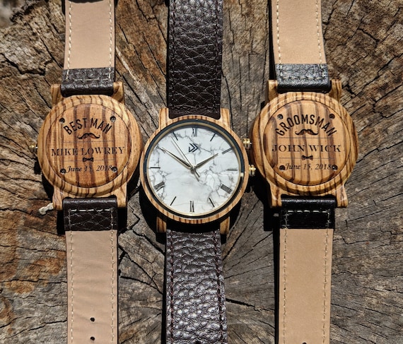 Groomsmen Watches Leather Band Wood Watch Engraved Men s Wooden Watch Best Man Gift Personalized Wood Watches Etsy