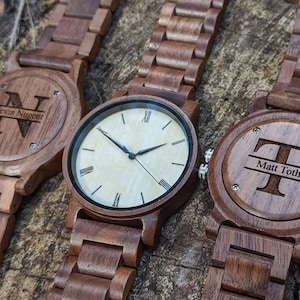Men&#39;s Wrist Watches, Personalized Groomsmen Wooden Watches, Groomsman Gift Watch, Engraved Wood Timepiece, Wedding Gift Idea