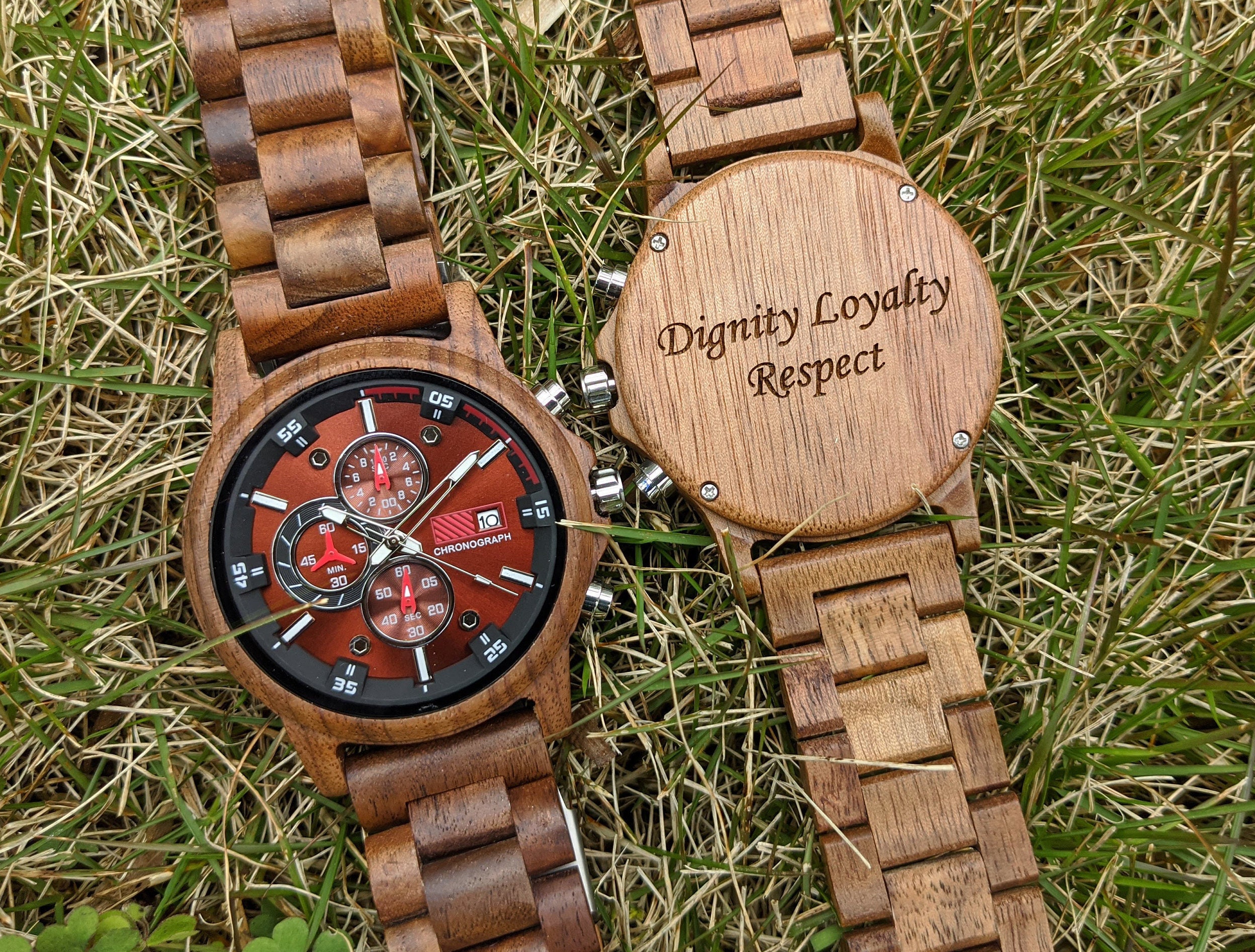 Wooden Watch For Dad Fathers Day Gift Chronograph Mens Wood Etsy
