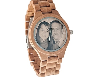 Picture Wood Watch, Photo Engraved Wooden Watch Men, Christmas Gift, Birthday Gift for him, Boyfriend Gift, Husband Gift
