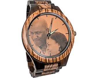 Montre photo en bois, montres photo personnalisées, cadeau d'anniversaire de 5 ans pour mari, cadeaux pour hommes