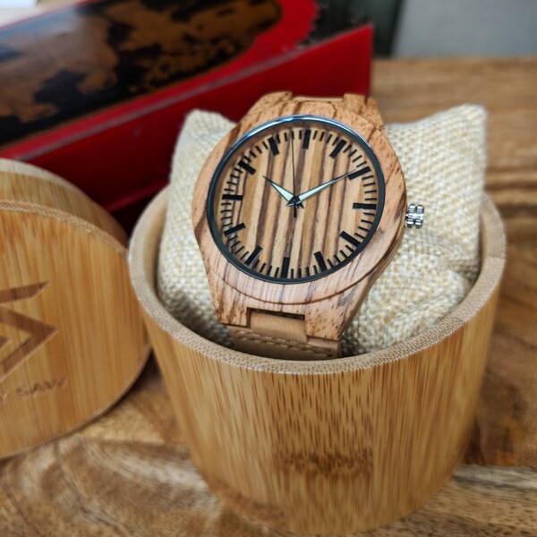 Wooden Watch, Engraved Wood Watch, Christmas Gift, Mens Wooden Watch, Wood Watch With Leather Band, Birthday Gift, Graduation Gift