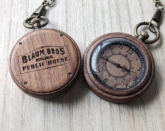 Men's Engraved Wood Pocket Watch, Personalized Corporate Gift Idea, Vintage Wooden Watch, Stylish Gentleman Watch, Grandad Gift