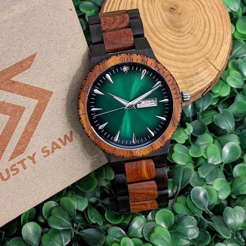 green face personalized wooden watch / engraved wood watch