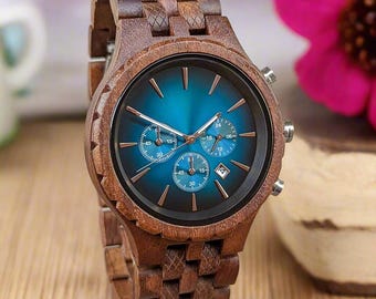 Reloj de madera personalizado para hombre: reloj de madera grabado, regalo de aniversario personalizado, regalo único para el Día del Padre, reloj de pulsera para hombre hecho a mano.