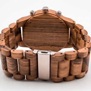 wood watch for men back view