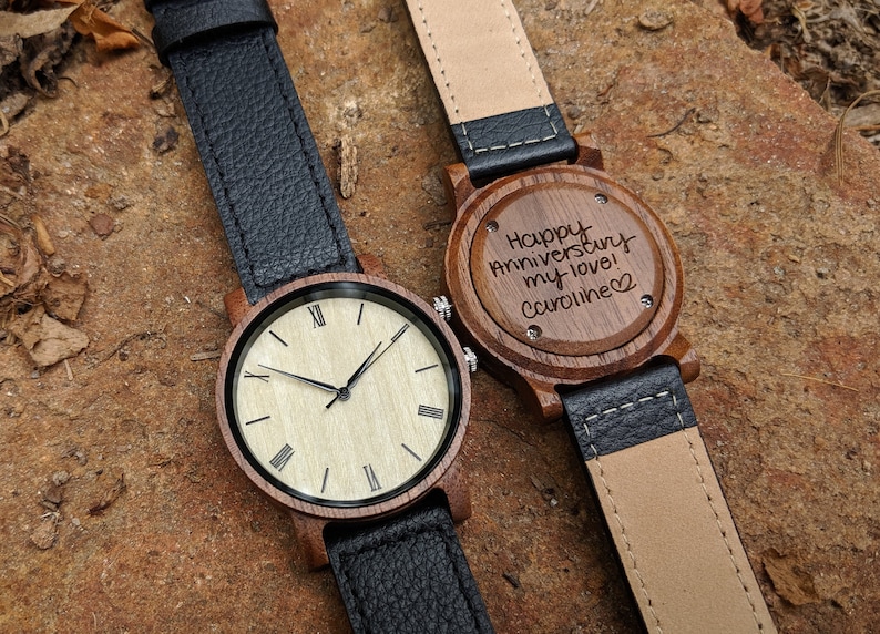 Men's Wood Watch Engraved Wooden Watches Father's Day Gift Personalized Gift for Boyfriend 5th Anniversary Gift for Husband image 1