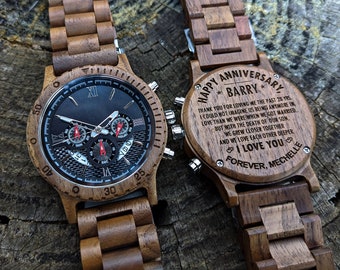 Men's Wooden Watch | 5th Anniversary Gift | Engraved Wood Watch | Personalized Wristwatch | Walnut Wooden Timepiece
