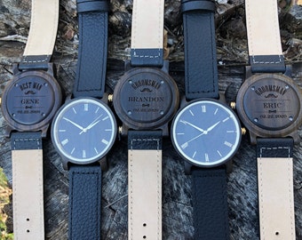 Personalized Wood Watch: Engraved Leather Band, Groomsmen Gift