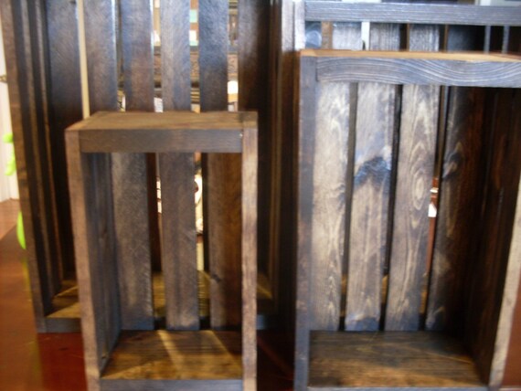 Set Of 4 Dark Walnut Wood Crates Etsy