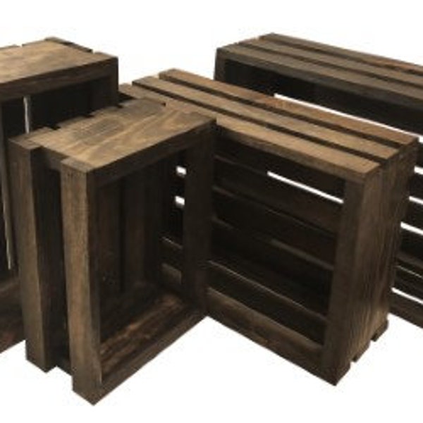 Set of 4 Decorative wood crate stained dark walnut with the Rustic vintage look