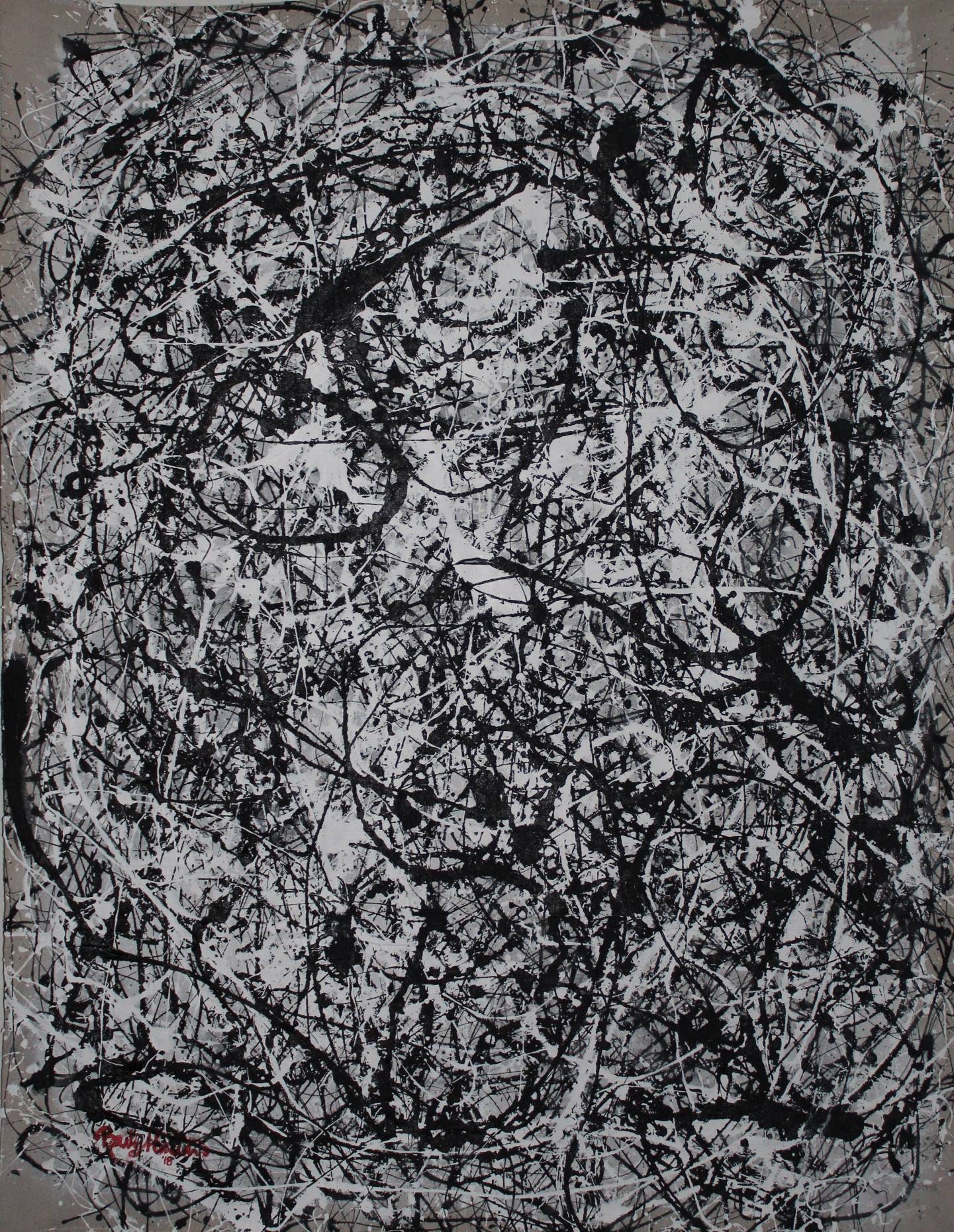 Original miniature black and white abstract crackle art Acrylic Art