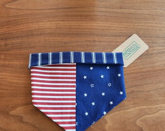 Handmade Dog Bandana Red White & Blue Workwear Patchwork