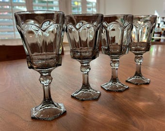 Fostoria Virginia Goblet Glass Smokey Gray Hexagon Water Glass Set Of 4