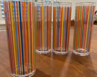 Pottery Barn Acrylic Tumbler Cup Highball Al Fresco Striped New Old Stock Qty 4