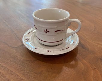 Longaberger Pottery Woven Traditions Red Coffee Cup & Saucer USA Set Of 1