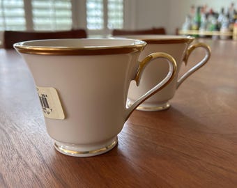 Lenox Eternal Bone China Coffee Cup Set - Cream & Gold Trim New