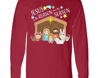 Jesus is the Reason for the Season Christmas Nativity Long Sleeve T-Shirt by Inktastic