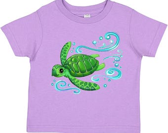 Camiseta infantil con diseño de tortuga marina nadando de Inktastic