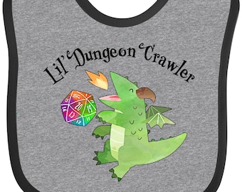 Babero de bebé con diseño de dragón adorable de Lil' Dungeon Crawler de Inktastic