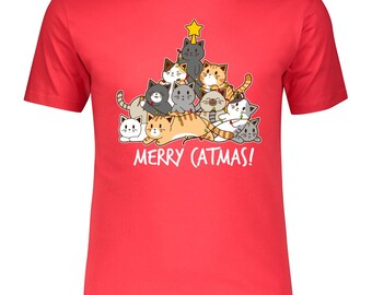 Merry Catmas with Cat Tree and Yellow Star T-Shirt by Inktastic