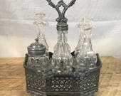 Victorian cruet set, glass cruet set, vintage antique cruet set dated 1585