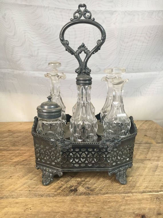 Victorian Cruet Set Glass Cruet Set Vintage Antique Cruet Etsy