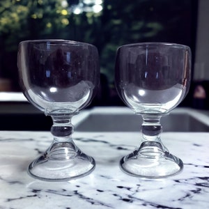 Pair of Vintage Libbey 7.25&quot; Schooner Glass Stemmed Heavy Beer Goblets Margarita Cocktail Glasses 18 Oz Capacity