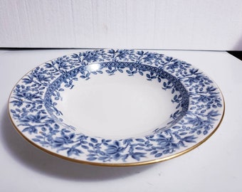 Royal Worcester C1234 Porcelain 8in Wide Rim Soup Bowls gold rim deep blue 