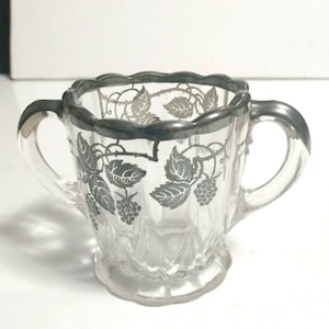 Vintage Silver City Sterling Silver Overlay Berries and Vines Pattern #Sci16 Open Double Handled Sugar Bowl