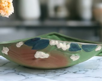 Vintage Roseville Art Pottery Green "SNOWBERRY" Double Handled Console Bowl 1BL1-10 REPRODUCTION