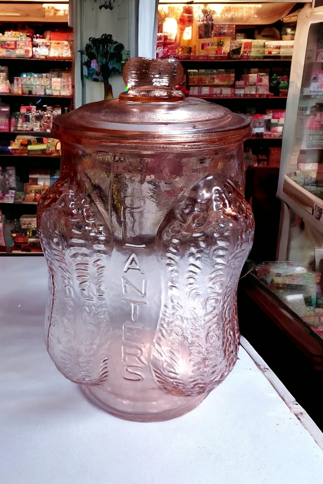 Vintage LARGE Pink Glass Planters Peanuts Embossed 4 Corners Convex 3D