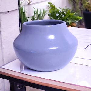 Vintage Hand Crafted Blue Alabama-Coushattas Indian Tribes of Texas Pottery Pot Vessel Vase Original Label Intact